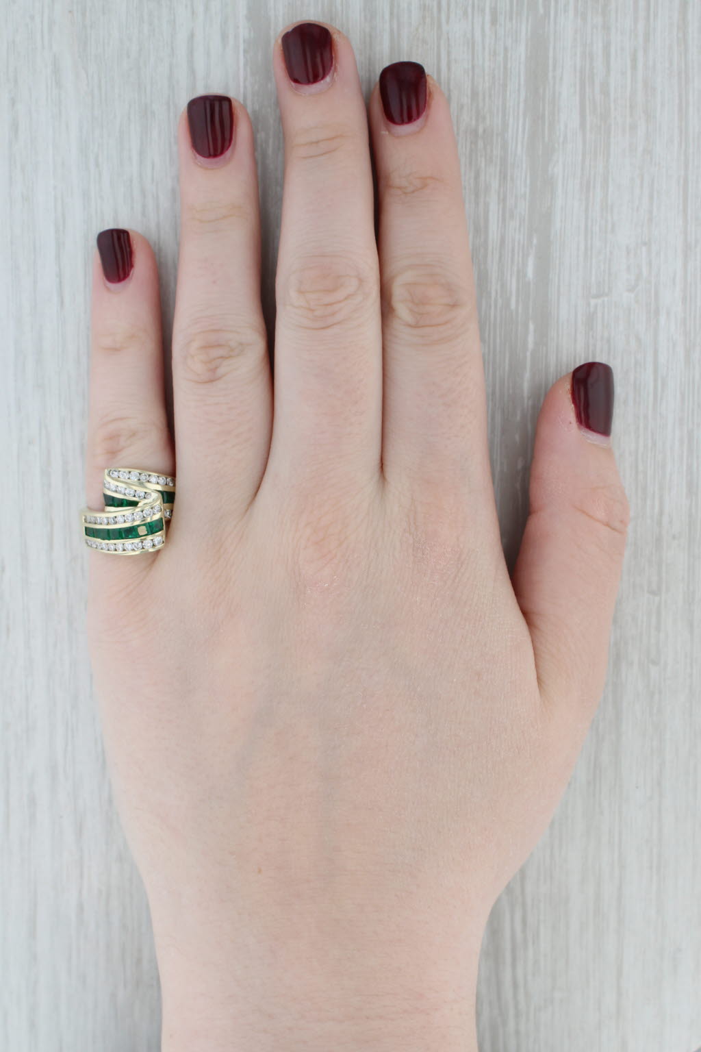 Gray 2.39ctw Emerald Diamond Bypass Cocktail Ring 14k Yellow Gold Size 6
