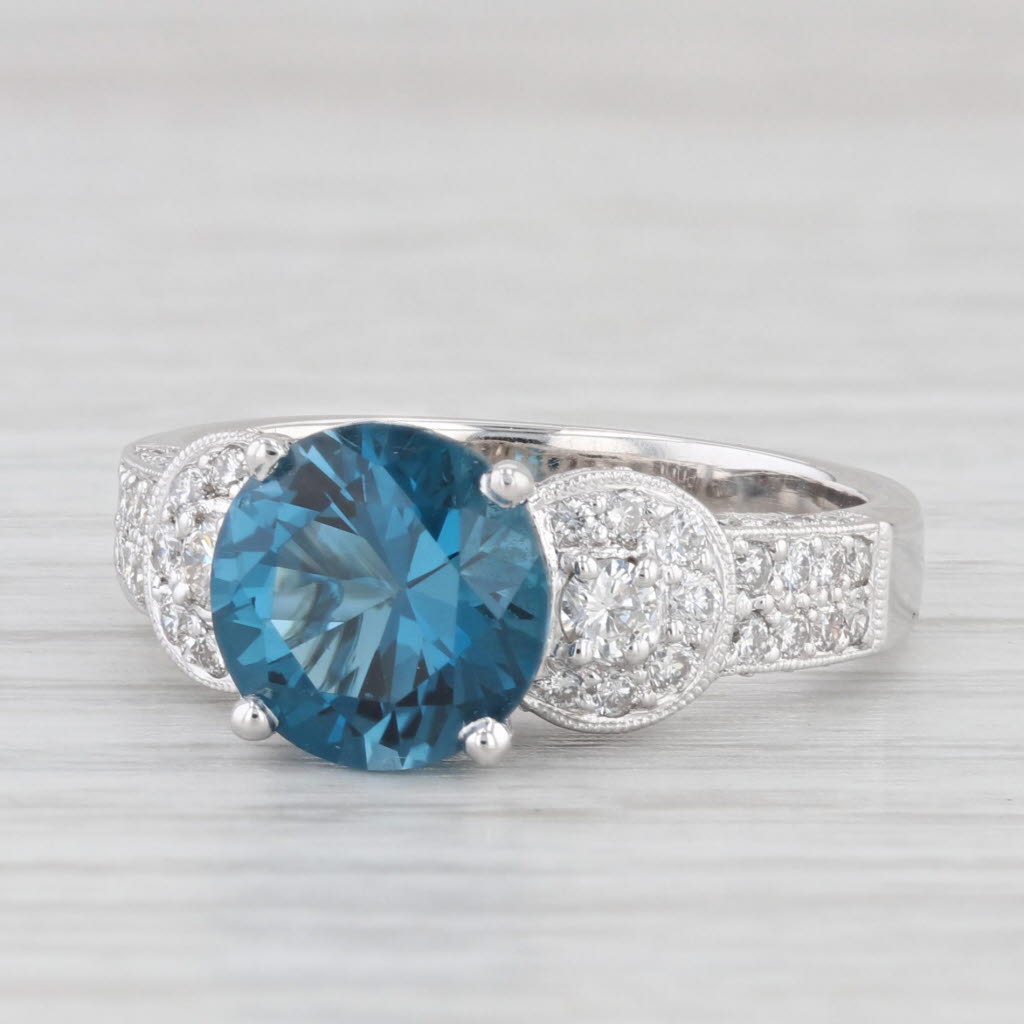 Light Gray 3.94ctw Round London Blue Topaz Diamond Ring 18k White Gold Size 7.75-8