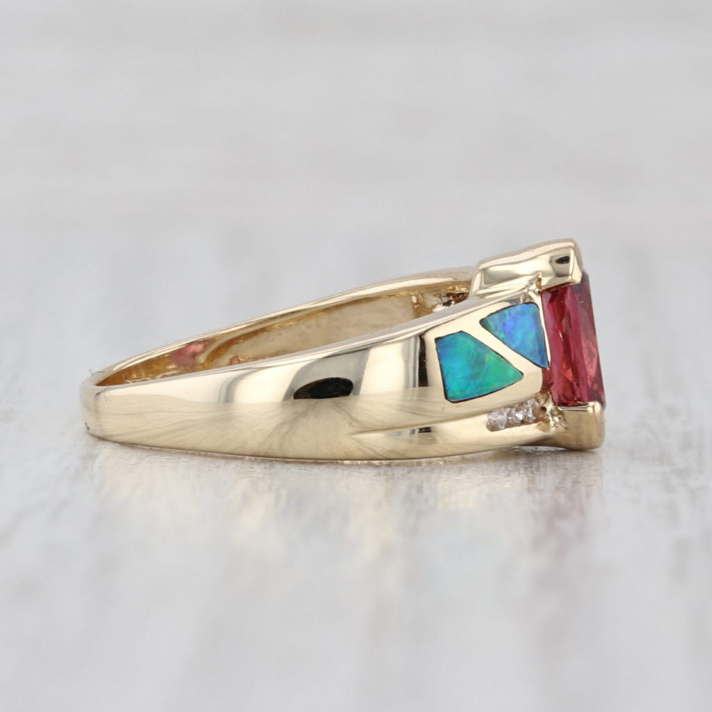 1.36ctw Tourmaline Rubellite Diamond Opal Ring 14k Yellow Gold Size 6.25