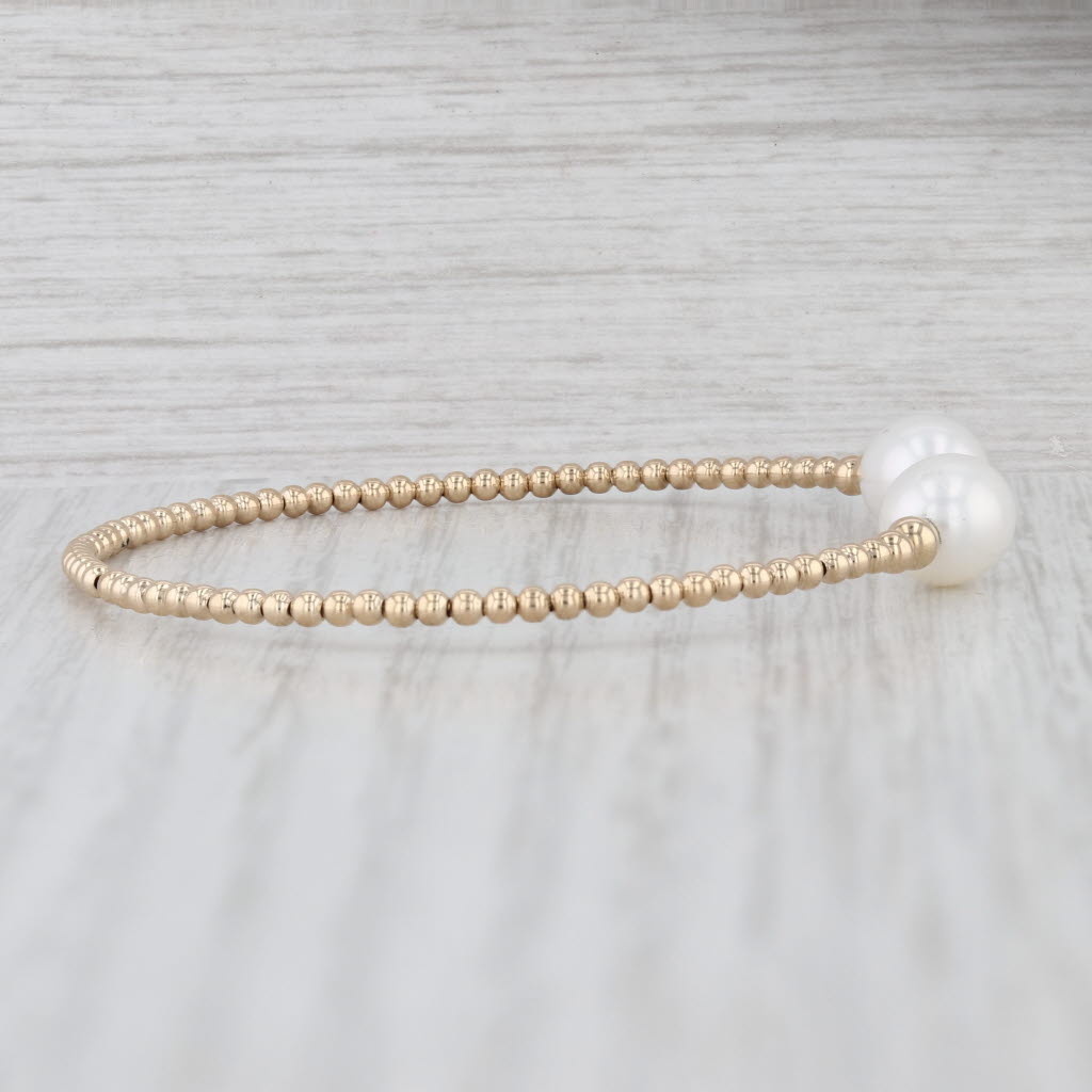 Cultured Pearl Bead Cuff Bracelet 14k Yellow Gold 6.5" 2mm