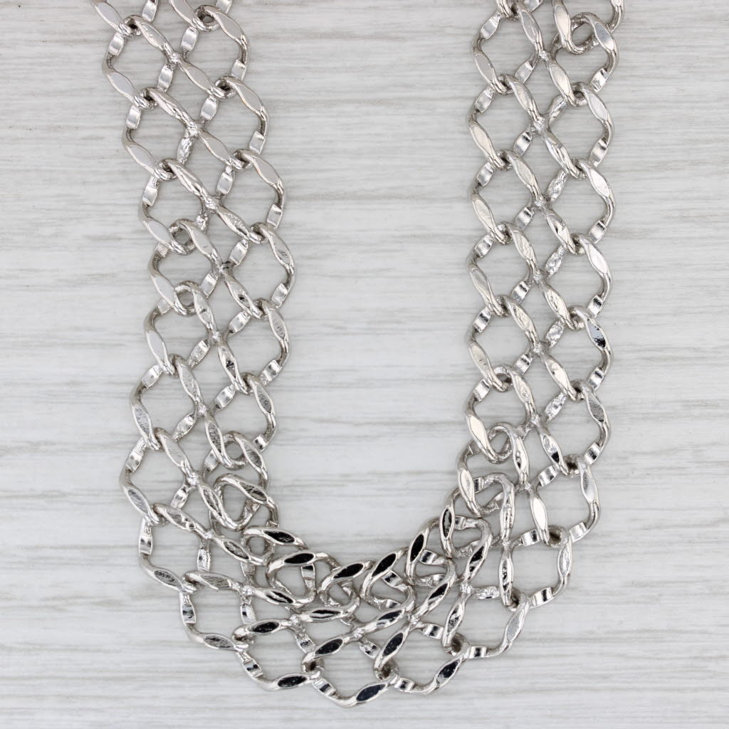 Light Gray Mesh Chain Statement Necklace Sterling Silver 17.25" 17.3mm