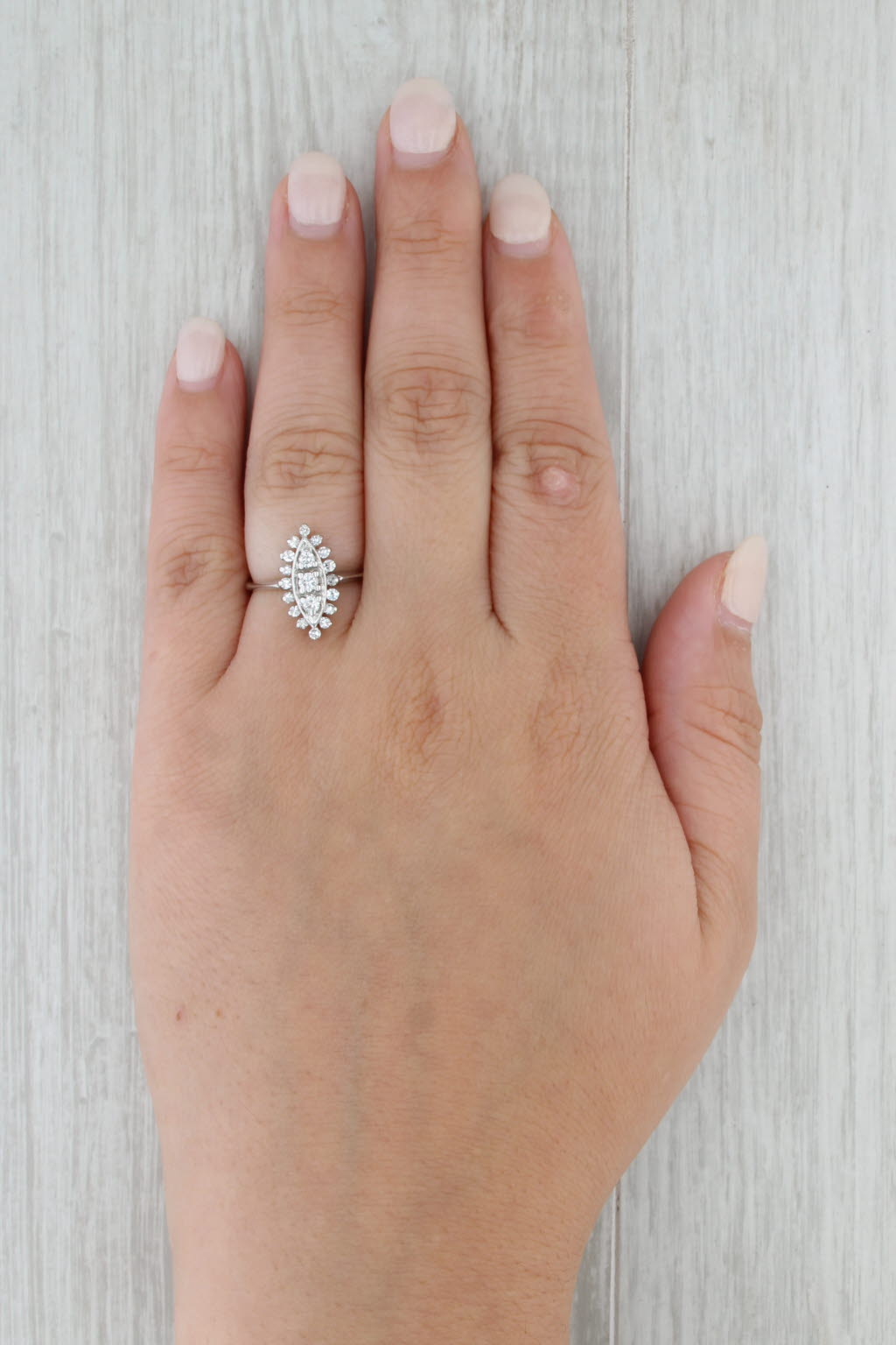 0.36ctw Diamond Halo Ring 14k White Gold Size 6 Marquise Engagement