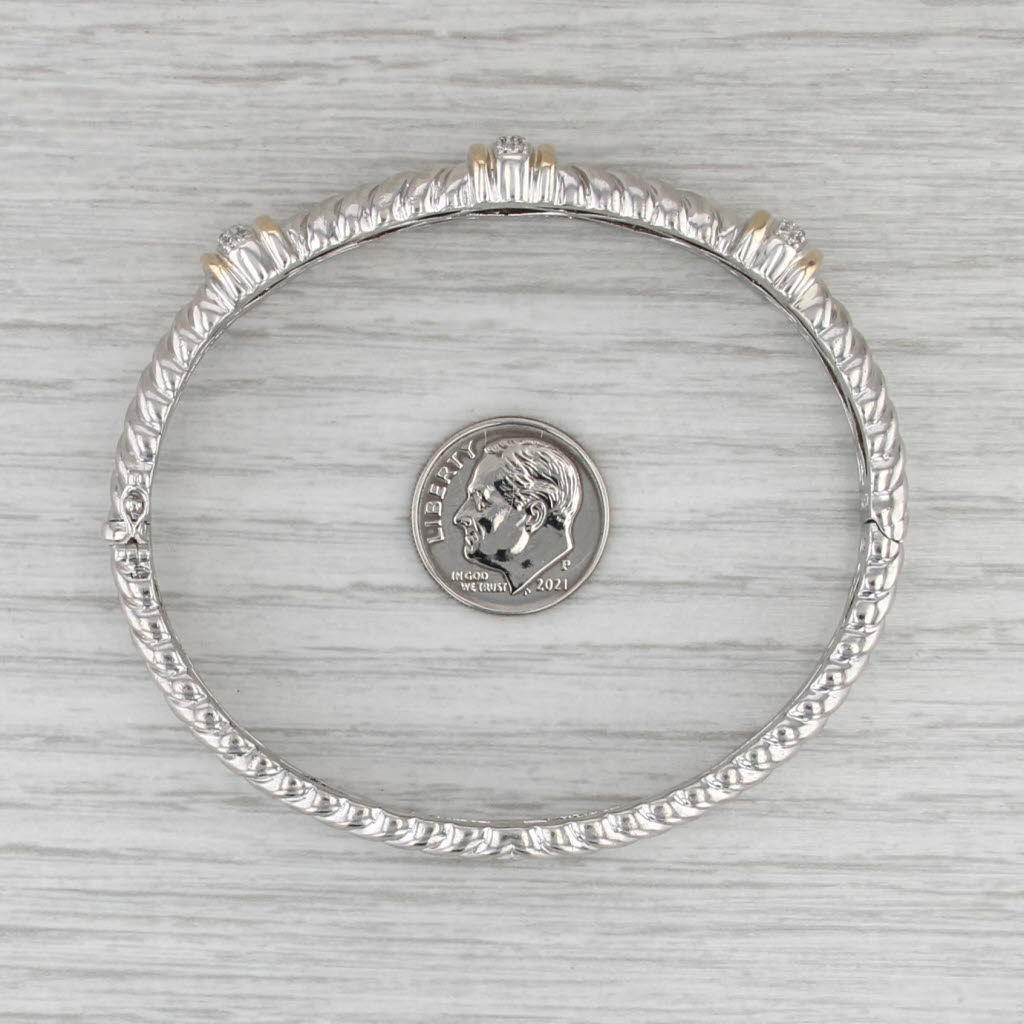 Alwand Vahan 0.16ctw Diamond Station Bangle Bracelet Sterling Silver 14k Gold 7"