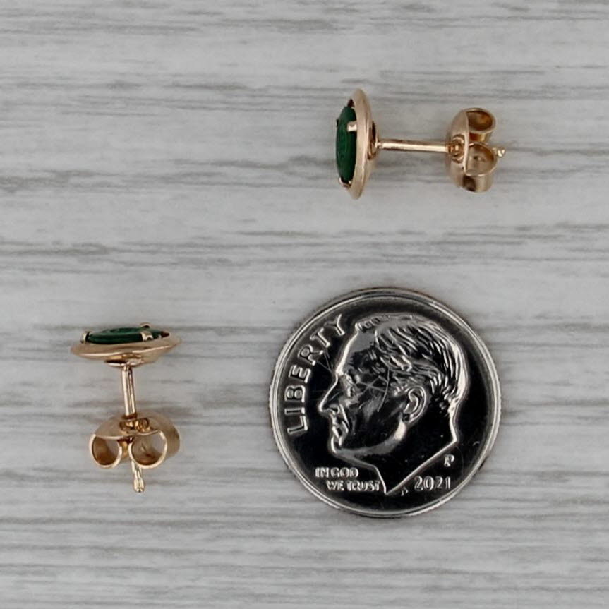 Green Nephrite Jade Stud Earrings 14k Yellow Gold Solitaire Studs