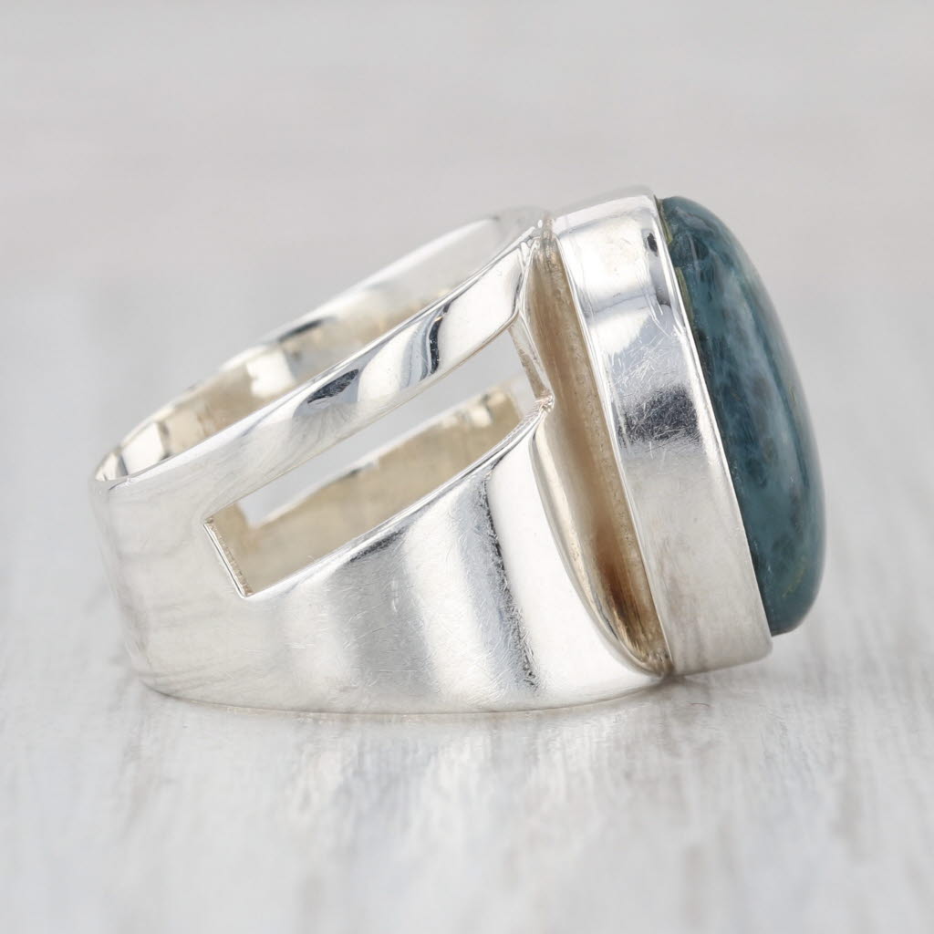 Larimar Oval Cabochon Solitaire Ring Sterling Silver Size 5.75 Statement