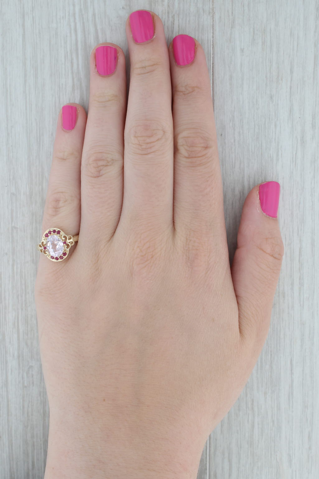 Gray 2.30ctw Pink Kunzite Red Ruby Ring 14k Yellow Gold Size 7.25