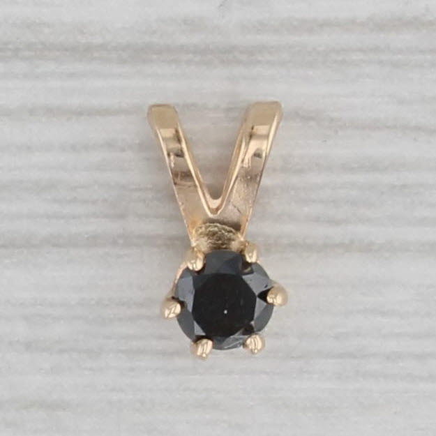 Gray Small 0.14ct Black Diamond Pendant 14k Yellow Gold Round Solitaire Drop
