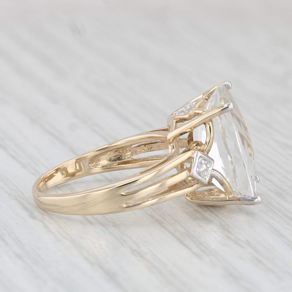 Light Gray 7.75ct Cushion Colorless Topaz Ring 10k Yellow Gold Size 6.25