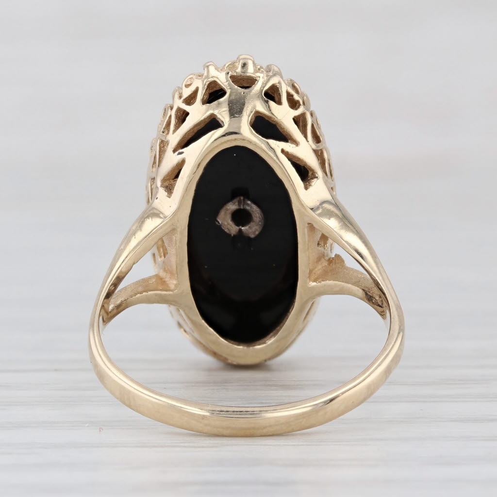 Onyx Diamond Signet Ring 10k Yellow Gold Size 7.5 Vintage
