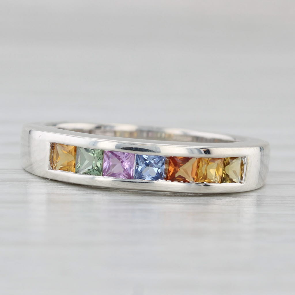 Light Gray 0.91ctw Rainbow Sapphires Ring Sterling Silver Size 6.25 Stackable Band COA