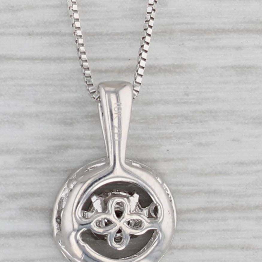 Gray 0.15ctw Dancing Diamond Halo Pendant Necklace 10k White Gold 18.5" Box Chain