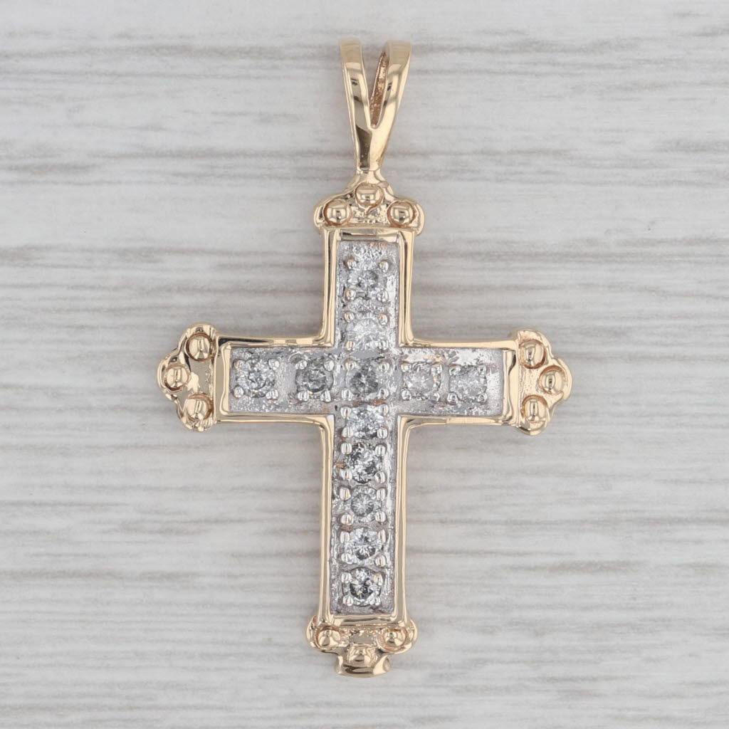 Gray 0.40ctw Diamond Cross Pendant 10k Yellow White Gold