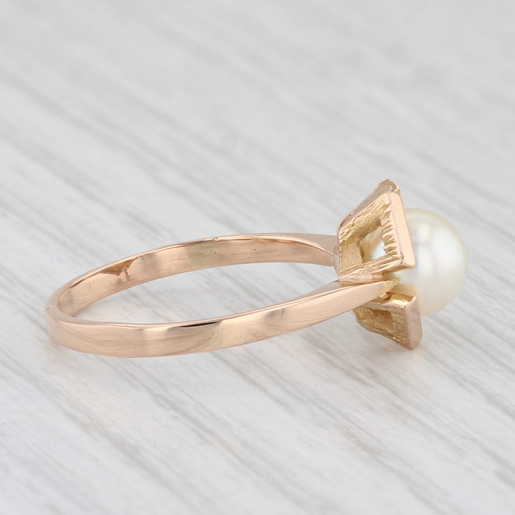 Light Gray Cultured Pearl Solitaire Ring 18k Rose Gold Size 6