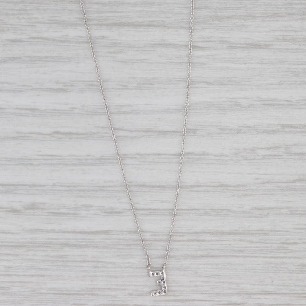 Diamond Letter Initial "E" Pendant Necklace 14k White Gold Cable Chain