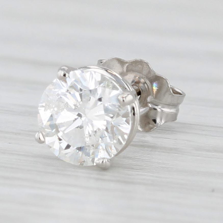 Light Gray New 1.08ct Single Round Natural Diamond Stud Earring 14k White Gold