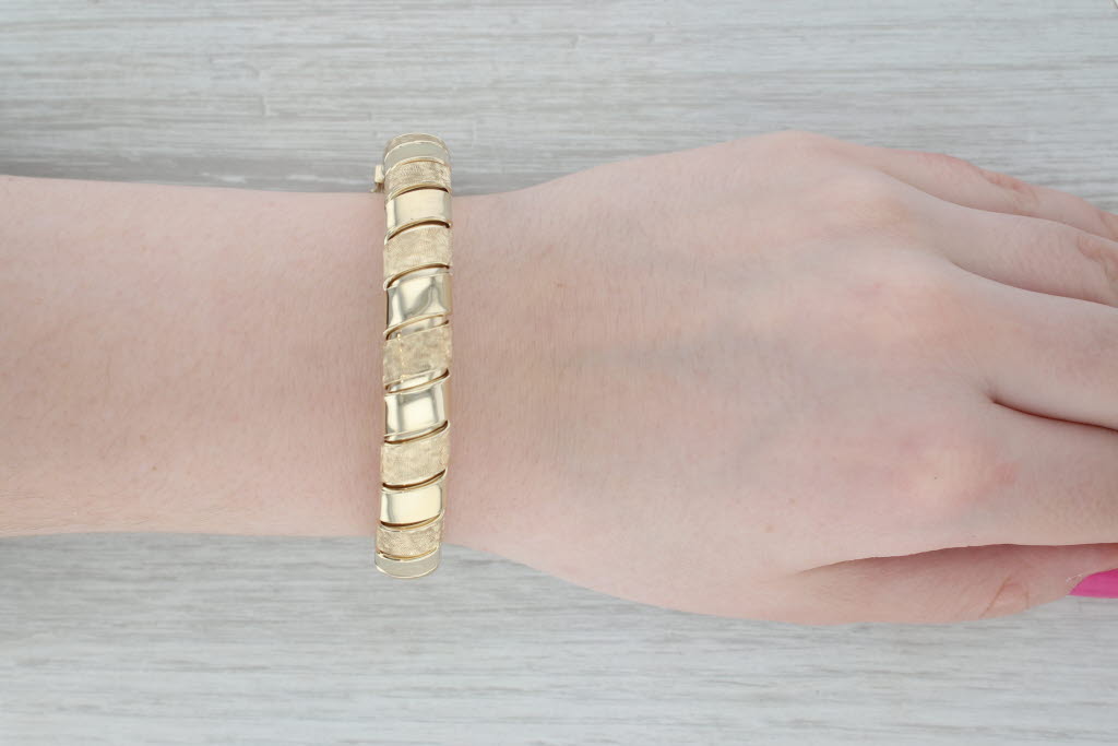 Gray Woven Bangle Bracelet 14k Yellow Gold 7.5" 11.3mm