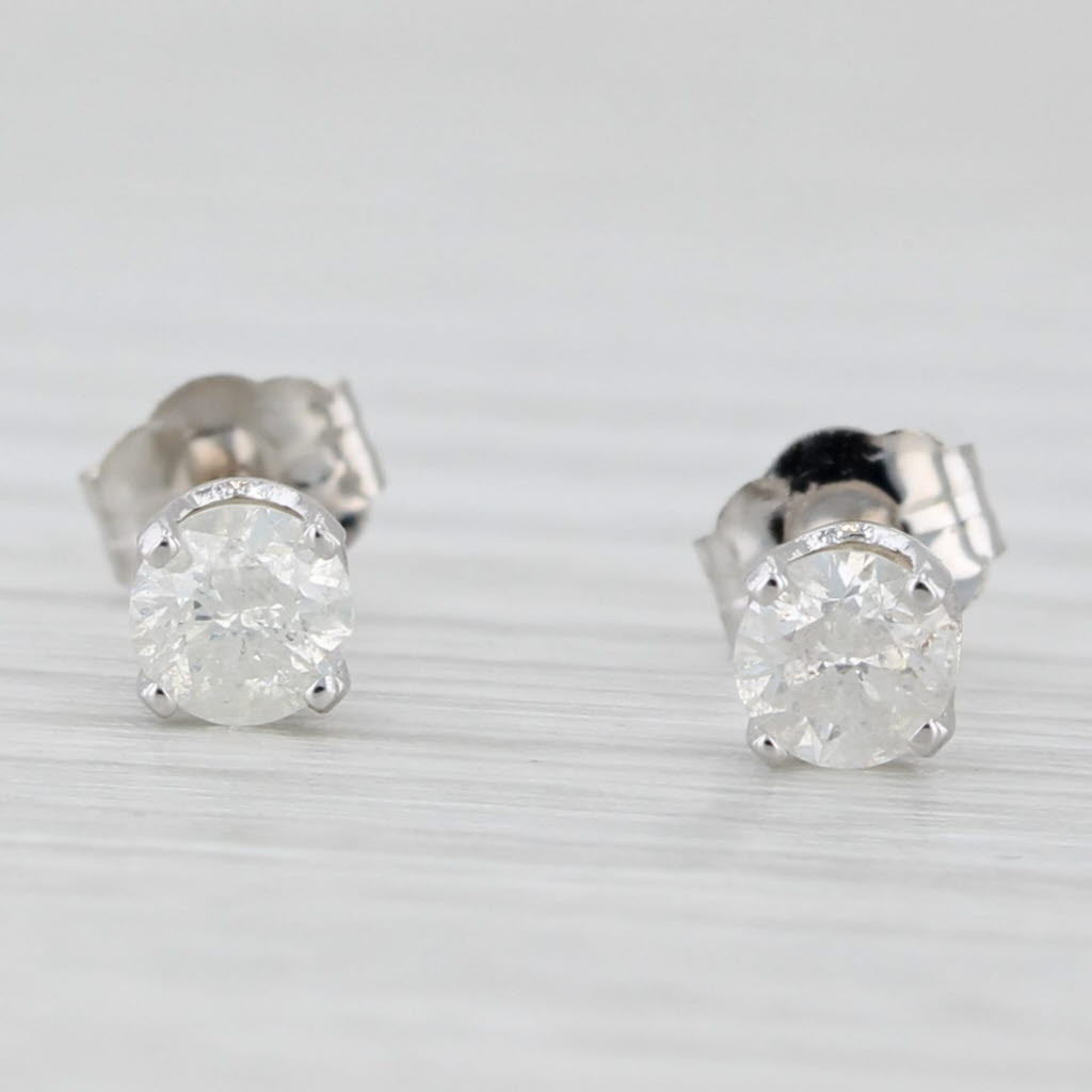 Light Gray 0.40ctw Round Diamond Solitaire Stud Earrings 14k White Gold