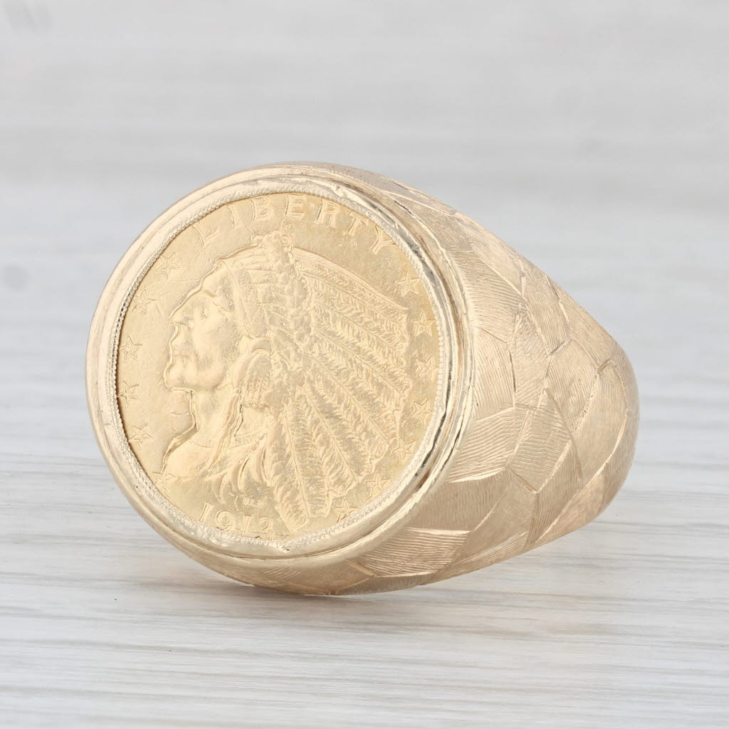 Light Gray Authentic 1913 2.50 Indian Head Coin Ring 14k 900 Yellow Gold Size 11.5 Men's