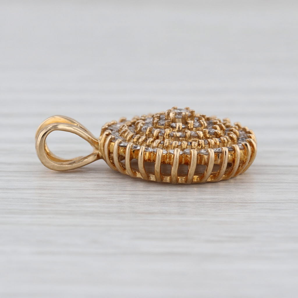 Pave Diamond Cluster Pendant 10k Yellow Gold Circle Drop