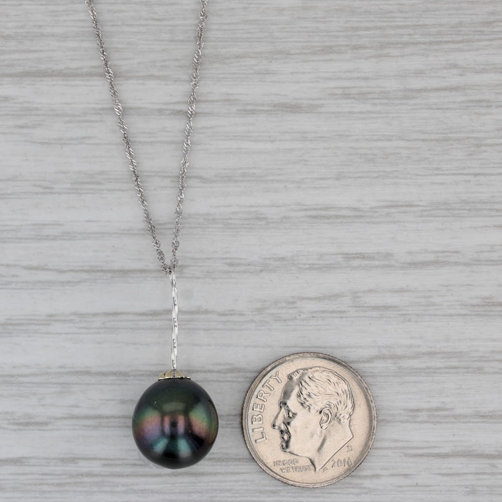 Gray Effy Cultured Black Pearl Pendant Necklace 14k White Gold 17.5" Singapore Chain