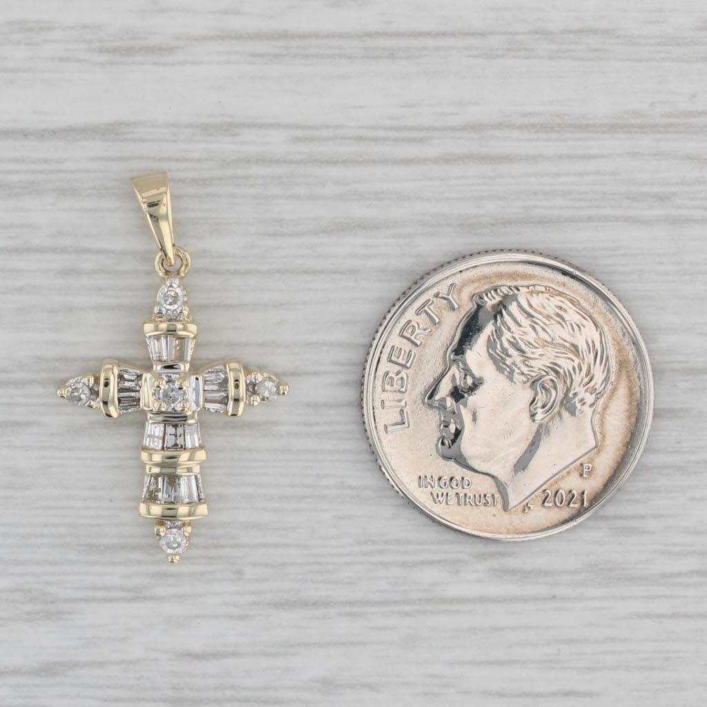 Gray 0.20ctw Diamond Cross Pendant 10k Yellow Gold Small Drop