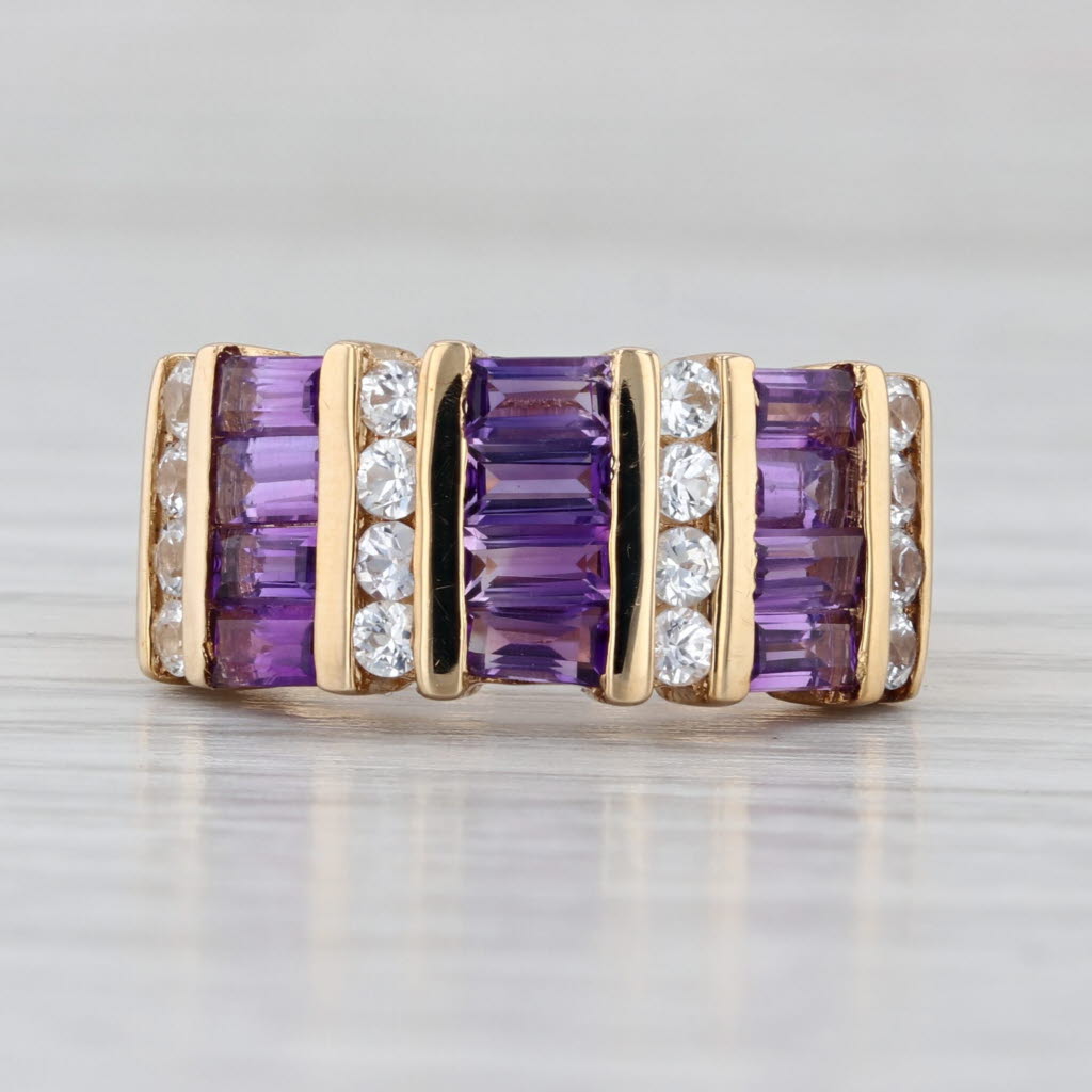 1.94ctw Amethyst White Sapphire Rows Ring 10k Yellow Gold Size 7