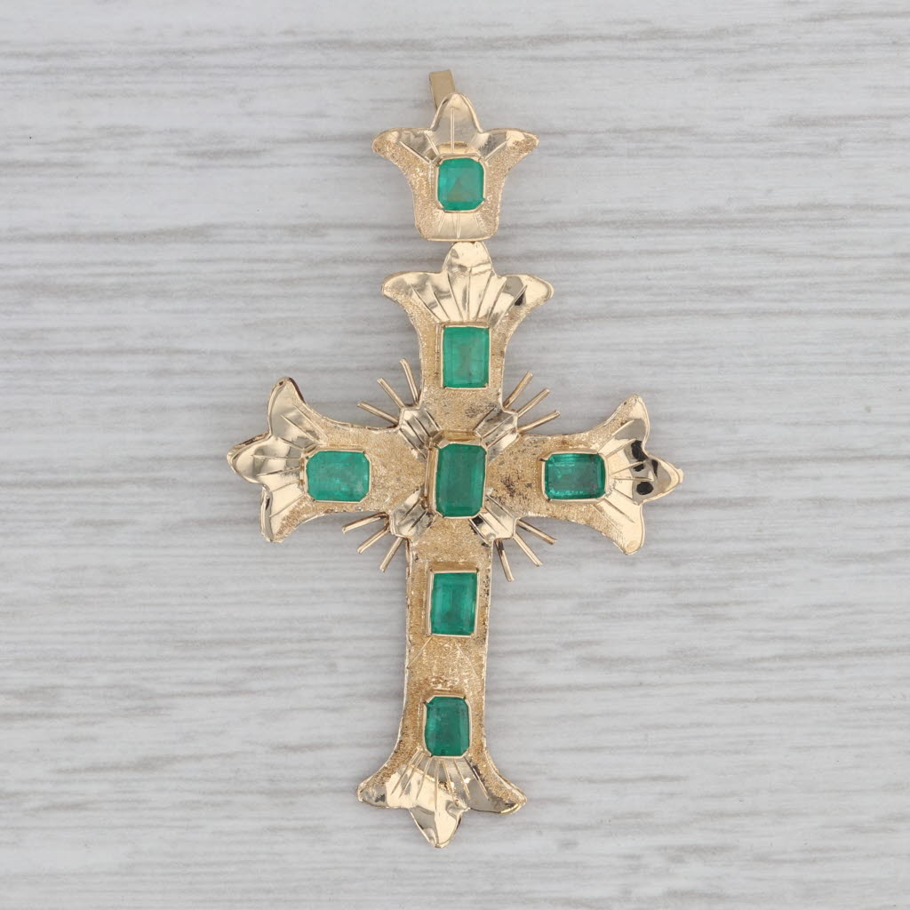 Gray 1.25ctw Emerald Cross 18k Yellow Gold Pendant