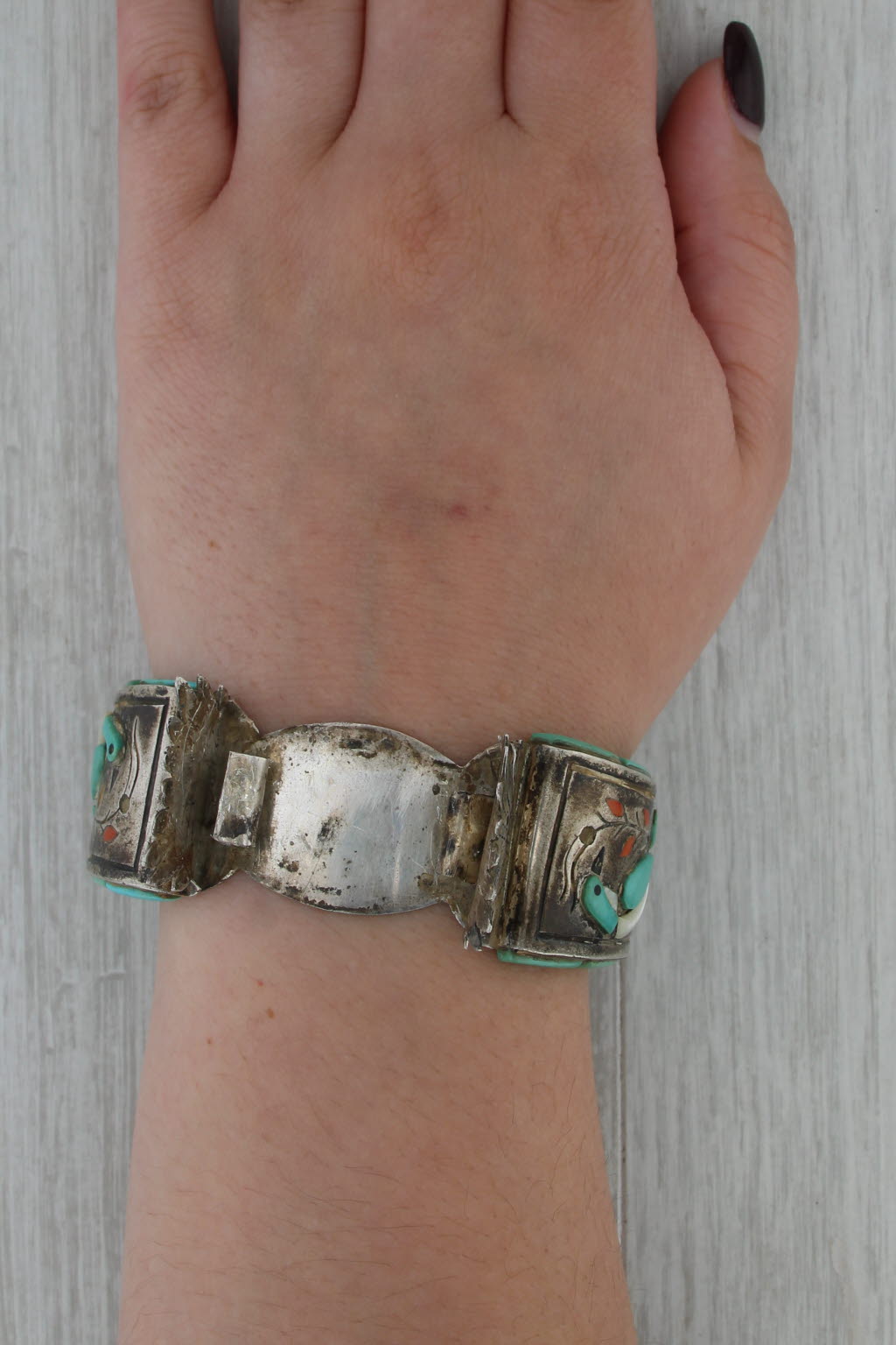Harry Spencer Navajo Cuff Bracelet for watch Sterling Silver Stone Birds Vintage