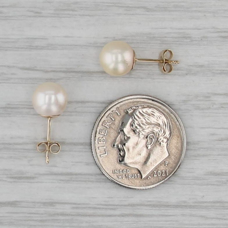 Cultured Pearl Bead Stud Earrings 14k Yellow Gold 6.6mm