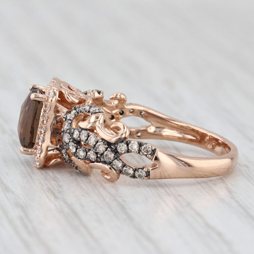 Light Gray Le Vian Smoky Quartz Diamond Halo Ring 14k Rose Gold Size 7