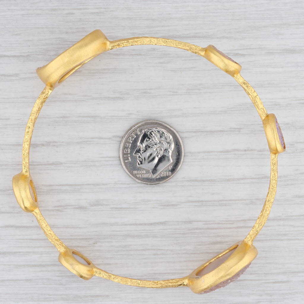 New Nina Wynn Bangle Bracelet Sand White Druzy Quartz 22k Vermeil Sterling