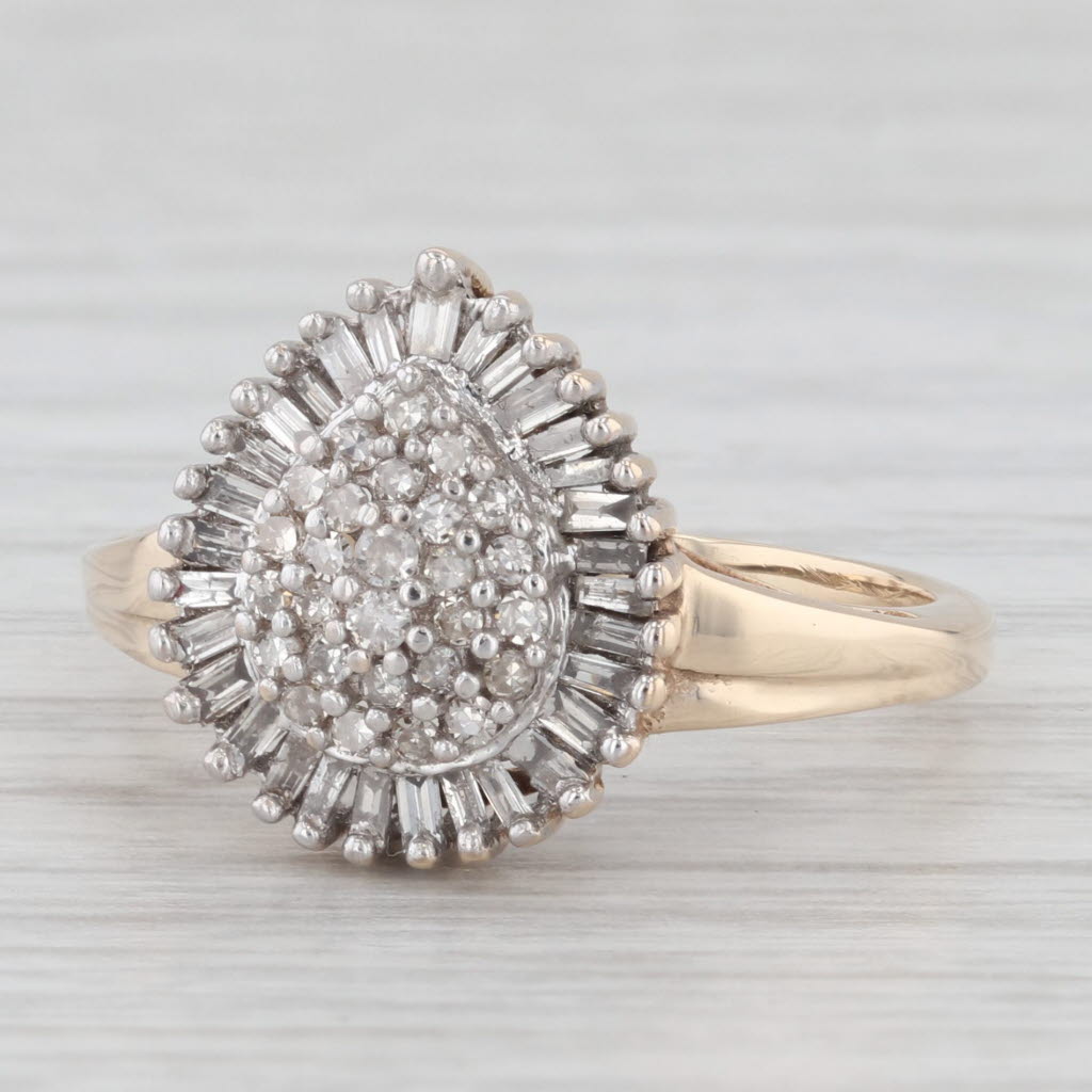 Light Gray 0.40ctw Diamond Cluster Halo Ring 10k Yellow White Gold Size 6.75