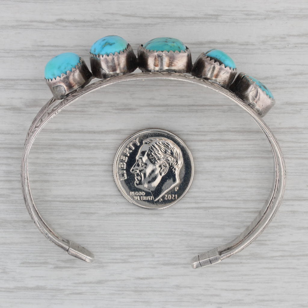 Gray Vintage Native American Turquoise Cuff Bracelet Sterling Silver 6.5"