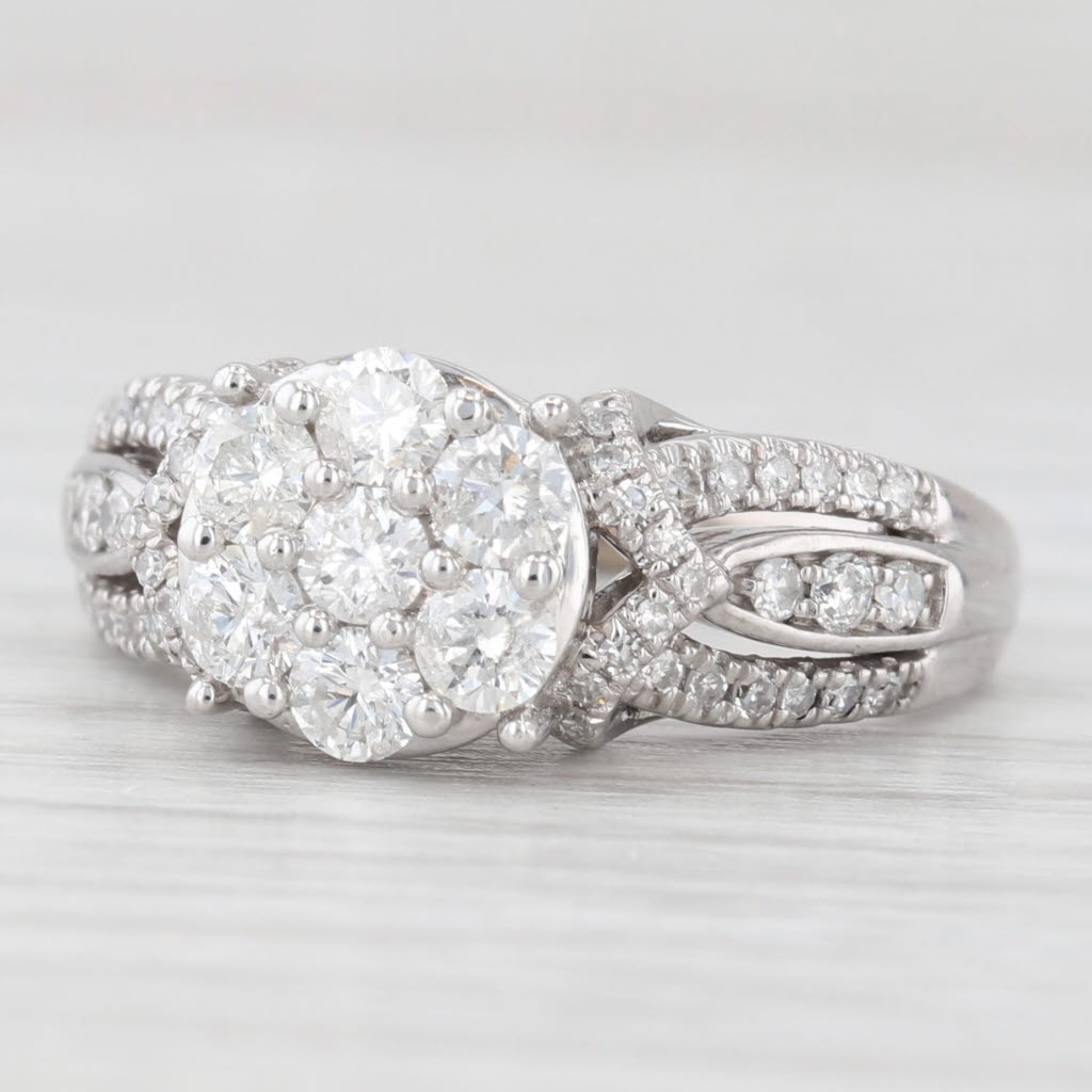 Light Gray 0.94ctw Diamond Cluster Engagement Ring 10k White Gold Size 6.75
