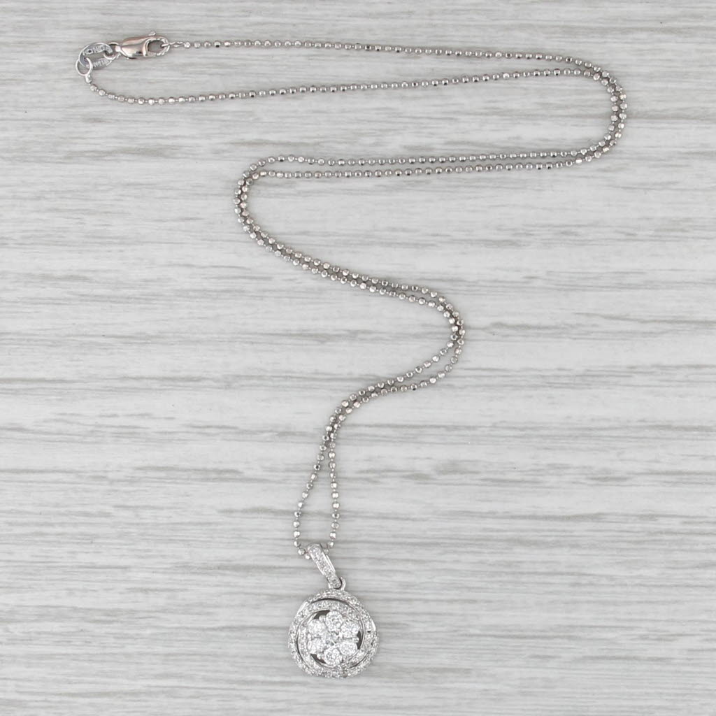 0.39ctw Diamond Cluster Interlocking Circles Pendant Necklace 14k White Gold 16"