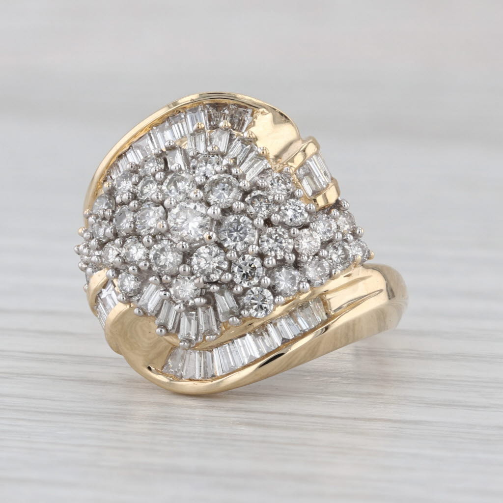 1.54ctw Diamond Cluster Ring 14k Yellow Gold Size 7.25 Bypass Cocktail