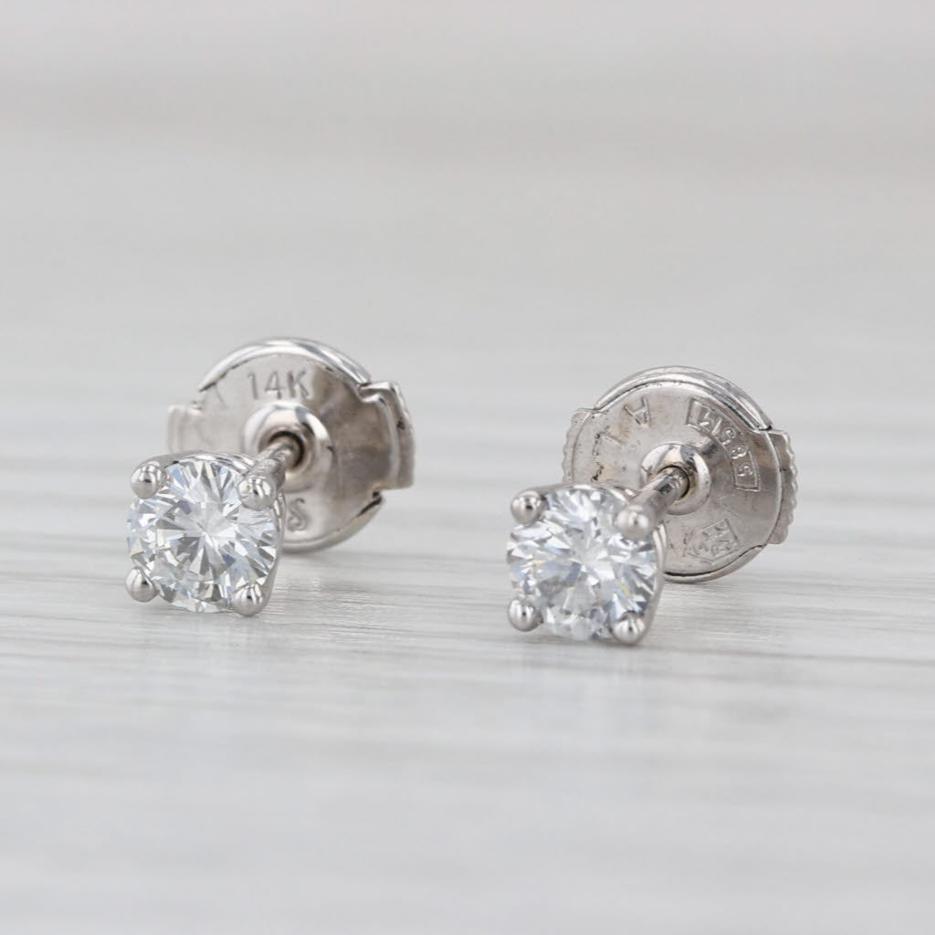 0.50ctw Round Solitaire Diamond Stud Earrings 14k White Gold Clutch Backs Studs