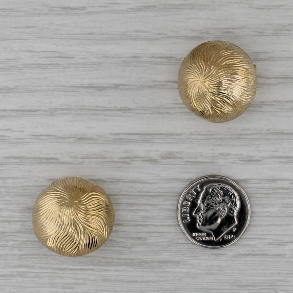 Tiffany & Co Patterened Button Stud Earrings 18k Yellow Gold Clip On Omega Backs