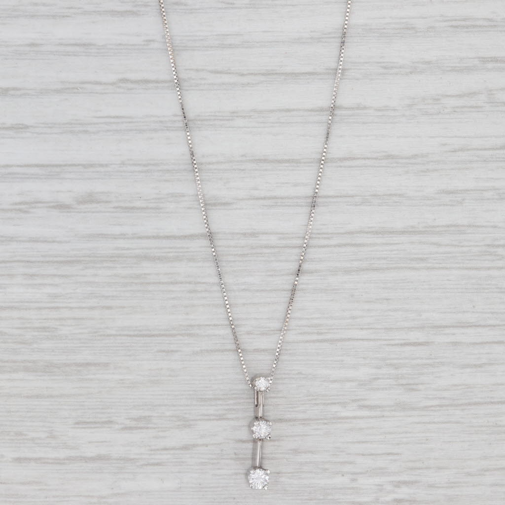 Light Gray 0.20ctw Diamond 3-Stone Journey Pendant Necklace 14k White Gold 17.5" Box Chain