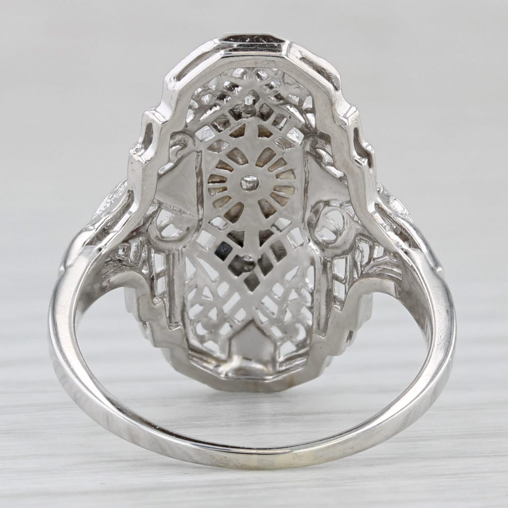 Gray Diamond Filigree Ring 10k White Gold Vintage Art Deco Size 6.75