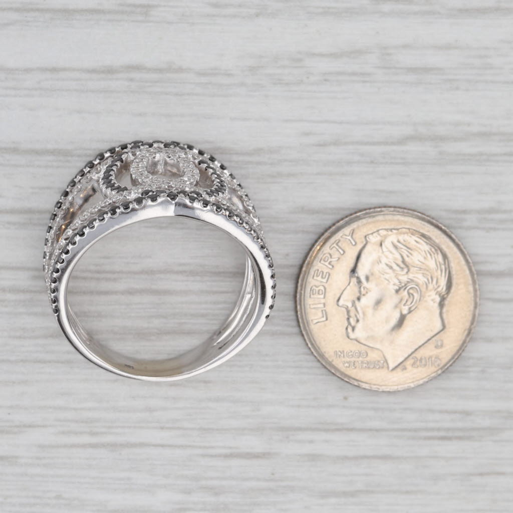 Gray 0.93ctw Black White Diamond Ring 18k White Gold Size 7.5 Cocktail