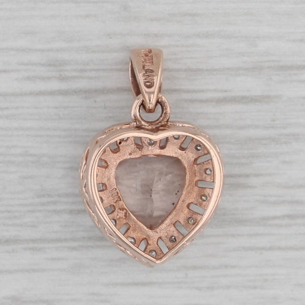 1.65ct Pink Morganite Diamond Halo Heart Pendant 10k Rose Gold