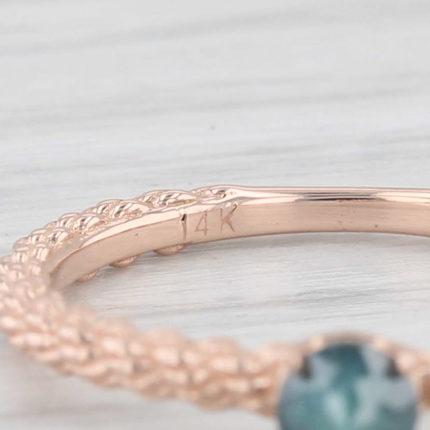 Light Gray 0.25ct Irradiated Blue Diamond Ring 14k Rose Gold Sz 6 Stackable Round Solitaire