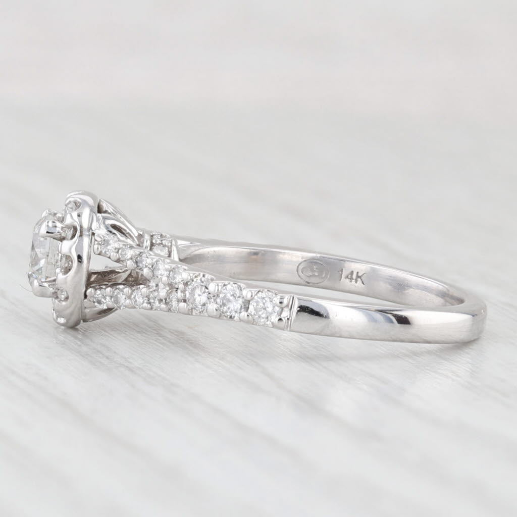 Light Gray 0.94ctw Round Diamond Halo Engagement Ring 14k White Gold Sz 6.75 GIA Cathedral