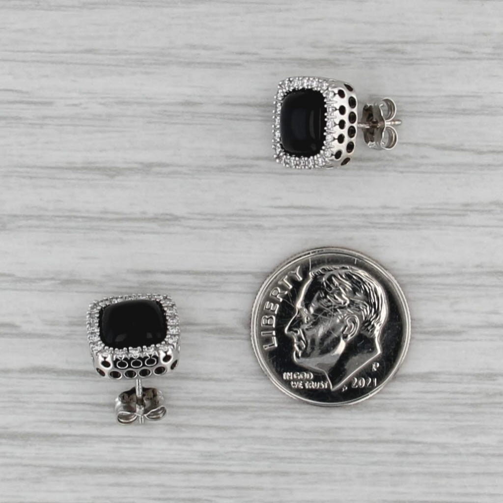 Onyx Diamond Halo Stud Earrings 14k White Gold ADPG Studs