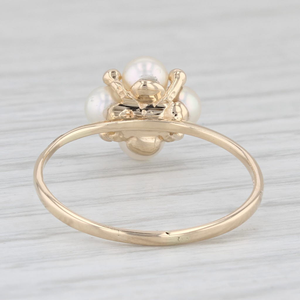 Light Gray Cultured Pearl Cluster Diamond Ring 14k Yellow Gold Size 8
