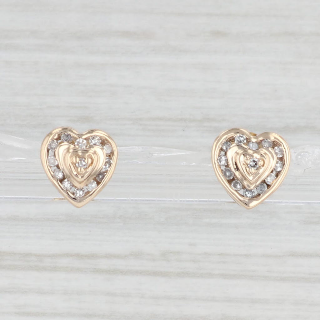 Light Gray 0.12ctw Diamond Heart Stud Earrings 10k Yellow Gold