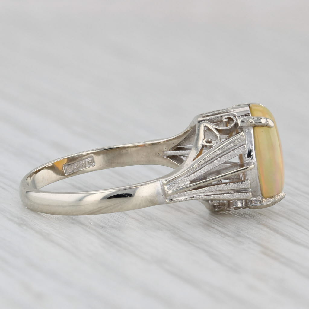Gray Rainbow Yellow Opal Solitaire Ring 14k White Gold Size 6.25