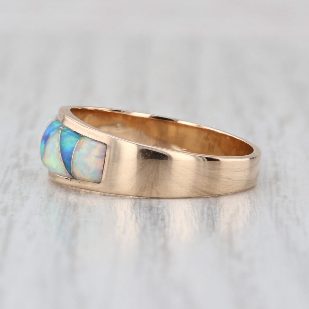 Lab Created Opal Mosaic Ring 14k Yellow Gold Size 7.25-7.5 Stackable Band