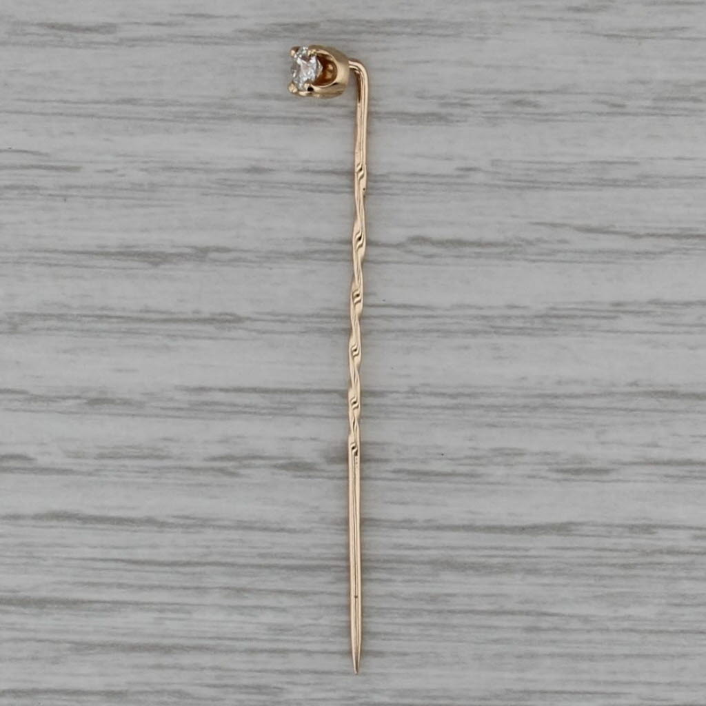 Antique 0.22ct Round Diamond Solitaire Stickpin 14k Yellow Gold Pin
